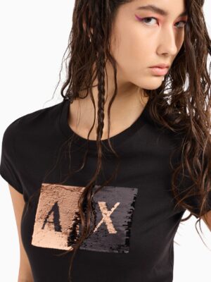 Camiseta slim fit con logo de strass