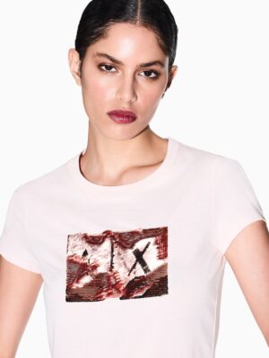 Camiseta slim fit con logo de strass